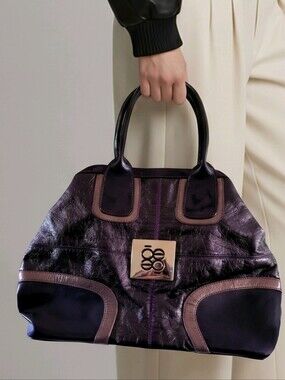 Cloe Structured Purple Tote Shoulder Handbag with Metal Logo Accent